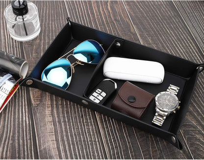 Luxspire Valet tray, PU Leather Tray, Catchall Tray, Men Women Jewelry Key Tray, Desk Storage Plate for Key Coin Phone Jewelry Wallet, Medium Size - Black