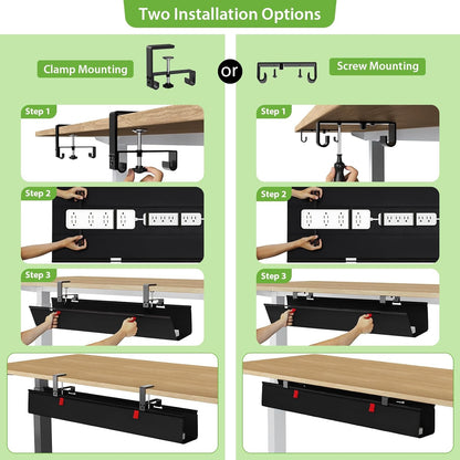 KEEGH Extra Large 48" Under Desk Cable Management Tray - Under Desk Cord Management - Clamp/Screw Mount - Support Upto 70lbs - Fabric Wire Management - Cable Raceways Tray Cord Hiders for Office/Home