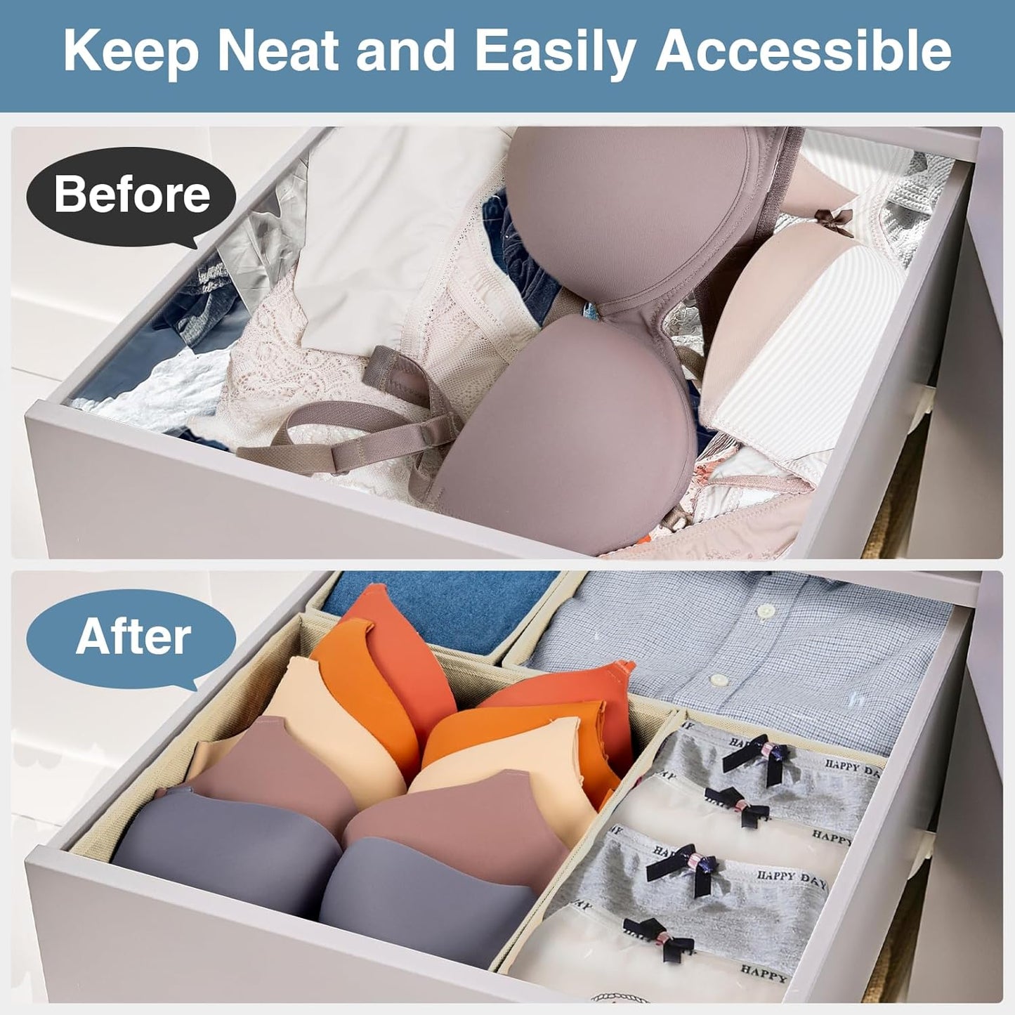Criusia Drawer Organizer Clothes, 8 Pack Underwear Organizer, Foldable Closet Organizers and Storage Dresser Dividers for Clothes, Socks, Scarves, Ties (Gray)