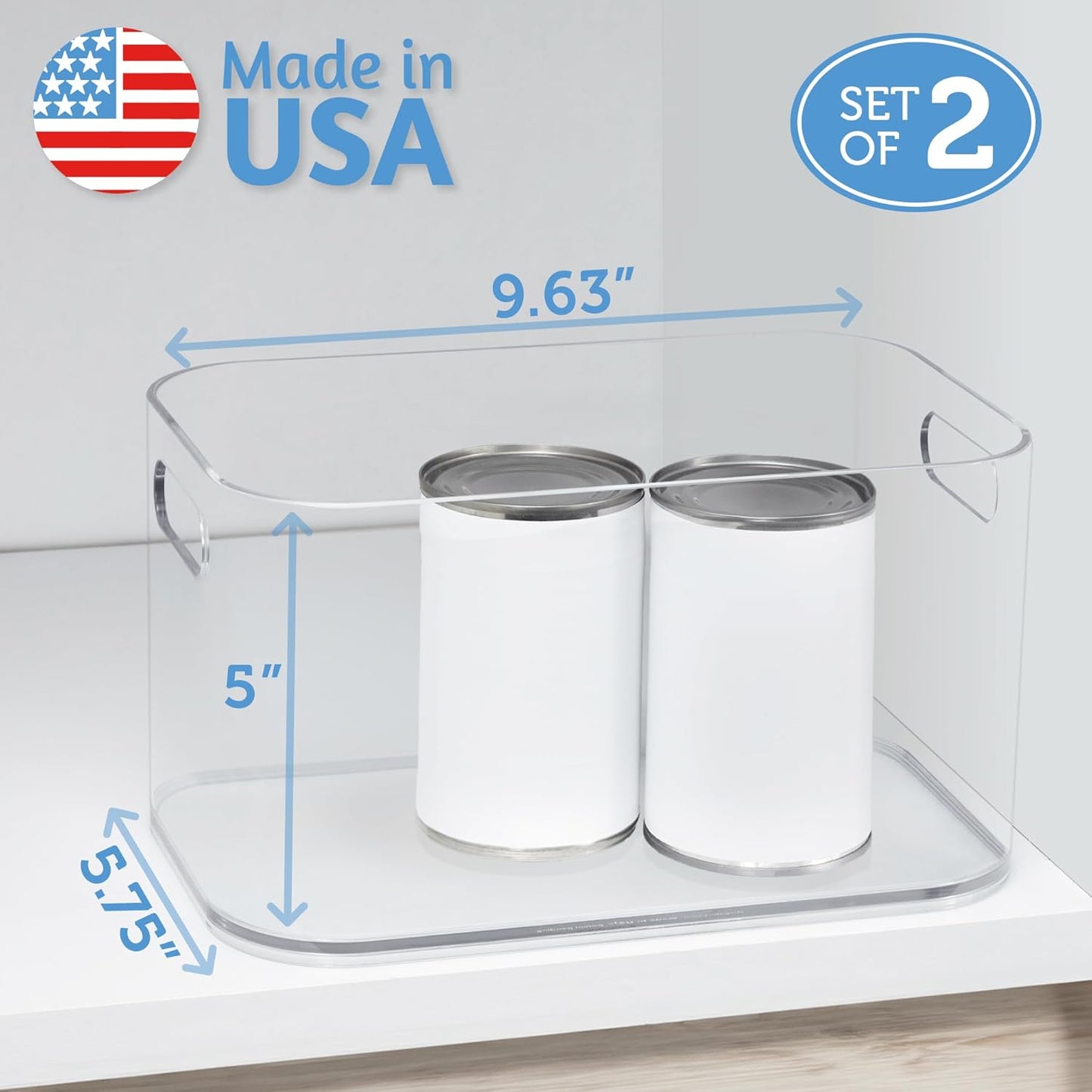 STORi Bliss 10" x 6" Open Clear Pantry Organizer Bin, Set of 4, Plastic Containers with Handle for Kitchen, Fridge, Cabinet, Closet, Bathroom, Undersink Storage Made in USA