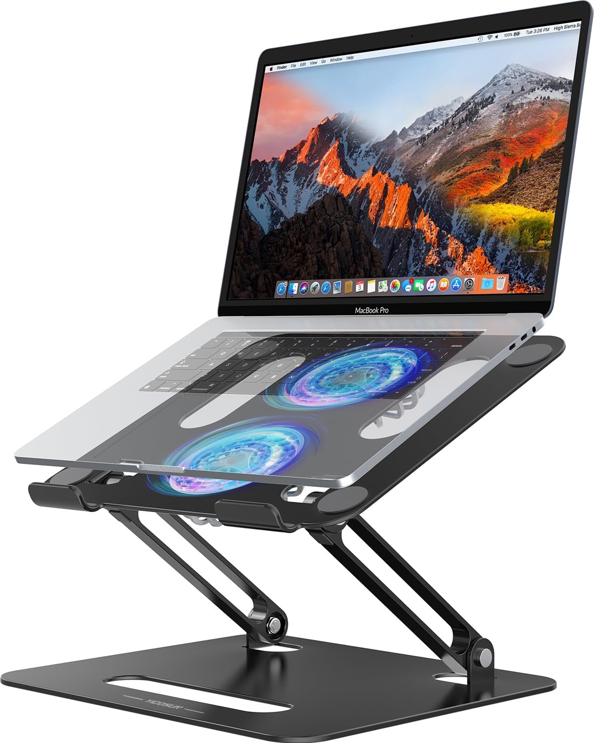 YICOSUN Adjustable Laptop Cooling Stand with 2 Quiet Fans & RGB Lighting, Aluminum Alloy & Foldable Ergonomic Design for MacBook, Lenovo, ASUS, Dell 10-16 Inch, Perfect for Gaming, DJ, Office - Silver
