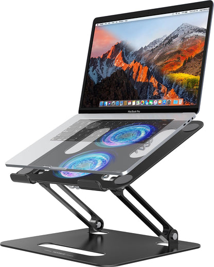 YICOSUN Adjustable Laptop Cooling Stand with 2 Quiet Fans & RGB Lighting, Aluminum Alloy & Foldable Ergonomic Design for MacBook, Lenovo, ASUS, Dell 10-16 Inch, Perfect for Gaming, DJ, Office - Silver