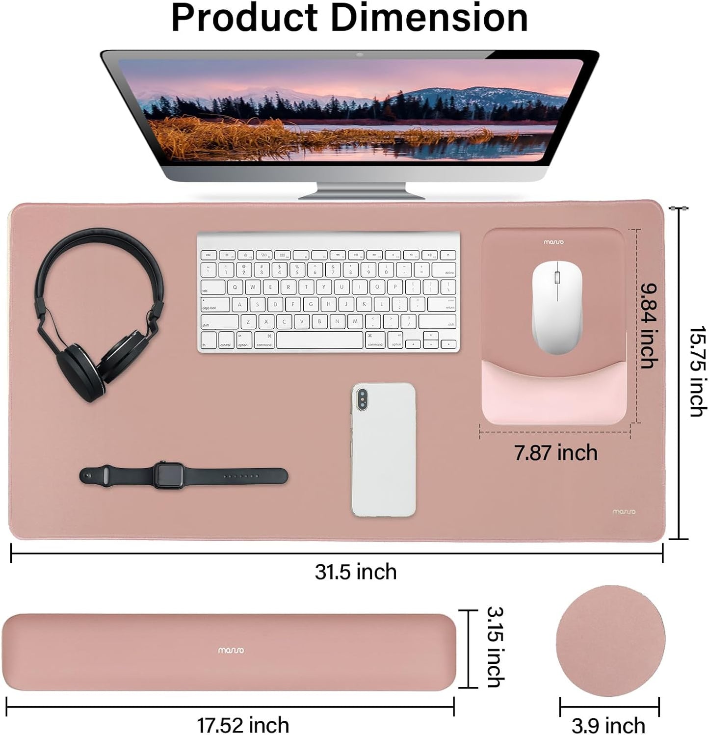 MOSISO Keyboard Mouse Pad Set, Large Gaming Mouse Pad&Rectangular Keyboard Wrist Rest&Mousepad with Wrist Rest&Coaster, Ergonomic Non-Slip&Easy Typing Pad with Curved Silicone Lining, Antique Green