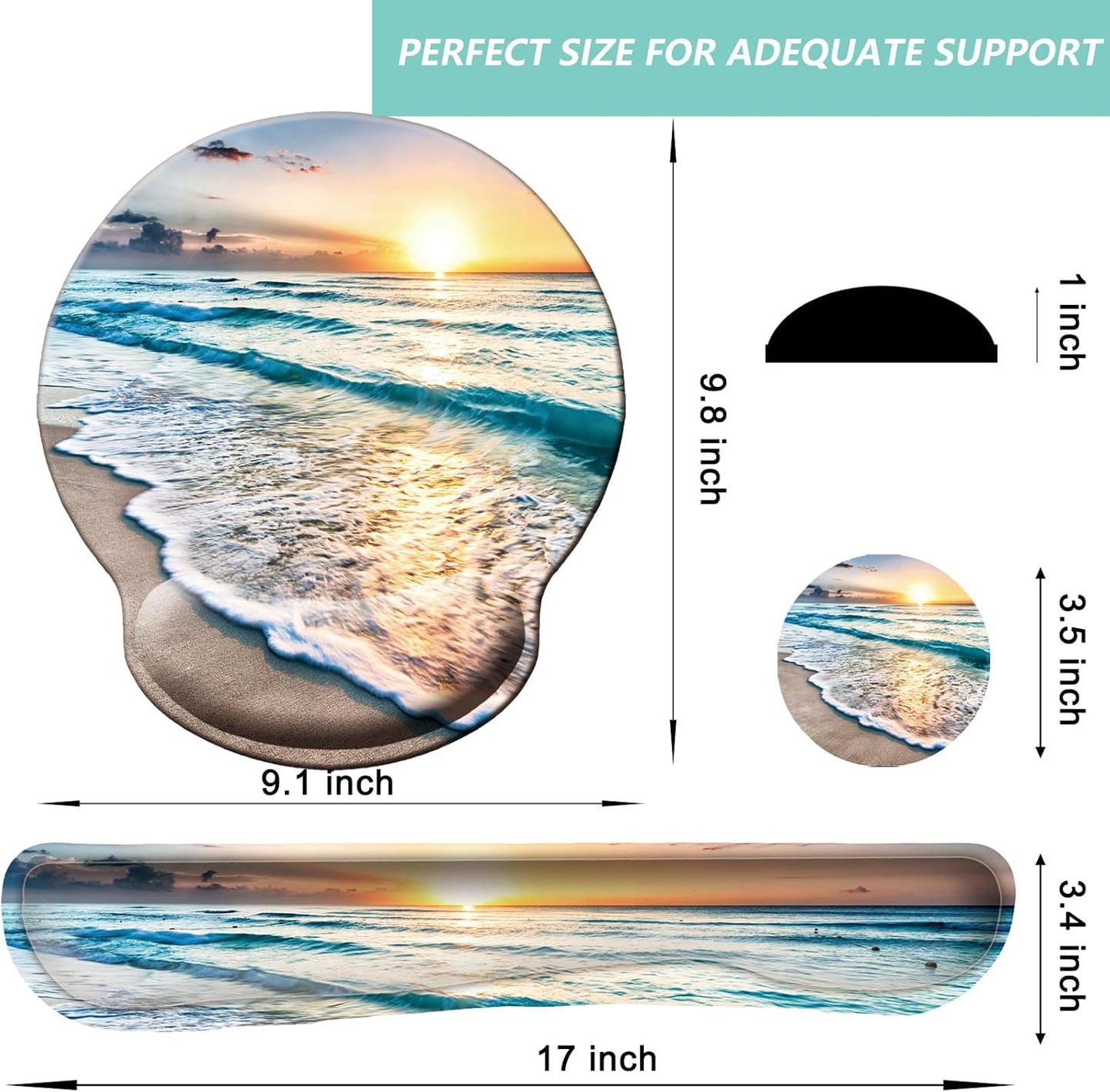 Keyboard Wrist Rest Pad Mouse Pad with Wrist Support Set of 3, Mousepad with Non-Slip Rubber Base, Ergonomic Memory Foam Mouse Wrist Cushion Support for Home Office Laptop Computer, Flower Black