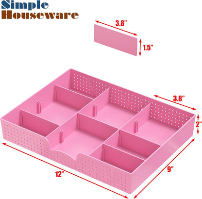 Simple Houseware Drawer Organizer Tray with 9 Adjustable Compartments, Clear