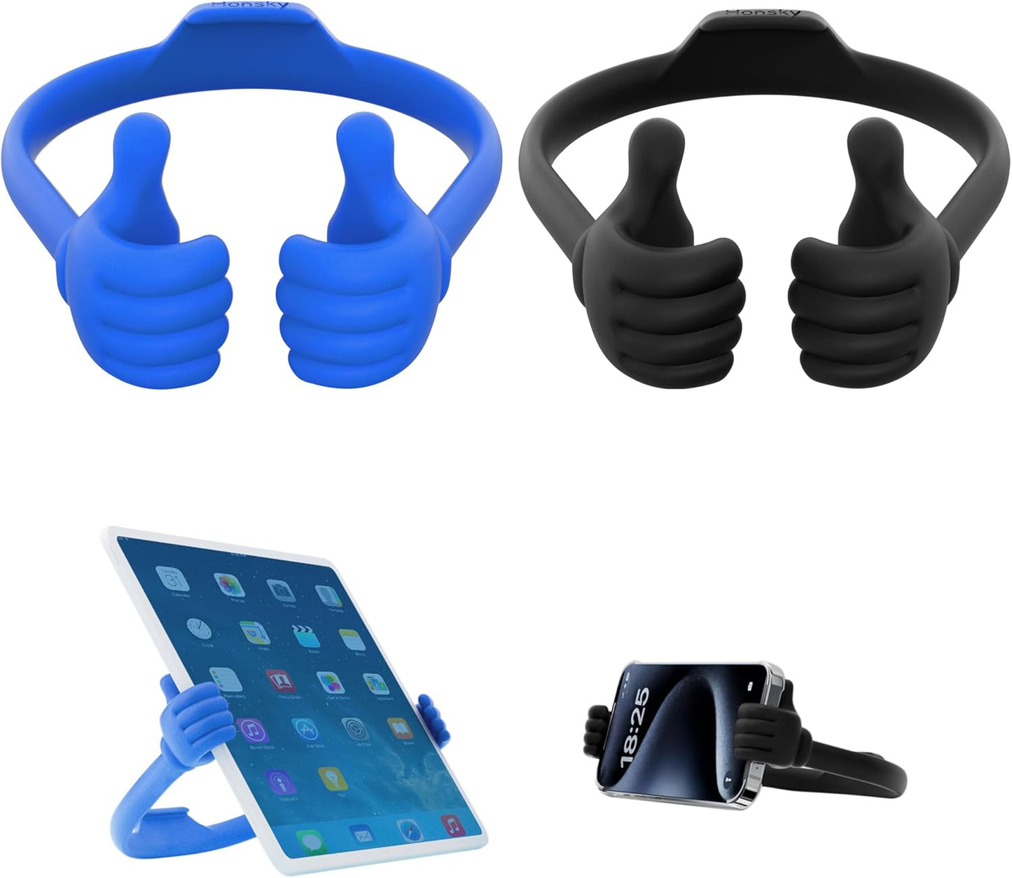 HONSKY 3361942 Cute Thumbs Up Adjustable Tpu Flexible Mobile Cell Phone Tablet Computer Display Stand Holder for Bed Desk - Blue and Black