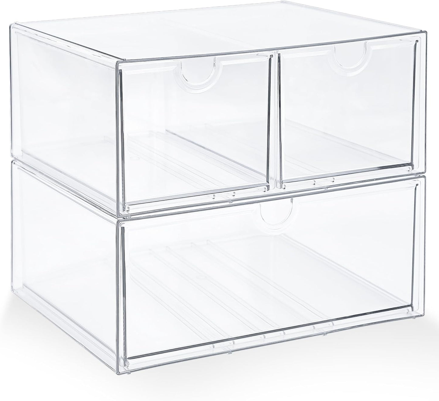 Prsildan Acrylic Makeup Organizer, 2 Pack Stackable Storage Drawers with 6 Drawers for Office Desk Vanity Craft Room Clear Drawer Organizers for Hair Accessories Art Supplies Cosmetics Modular System