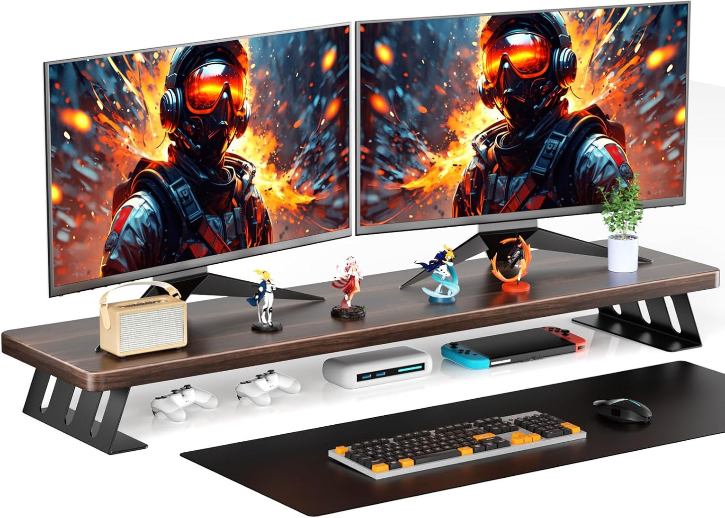 Monitor Stand Riser, 39 Inch Large Wood Monitor Stands for 2 Monitors