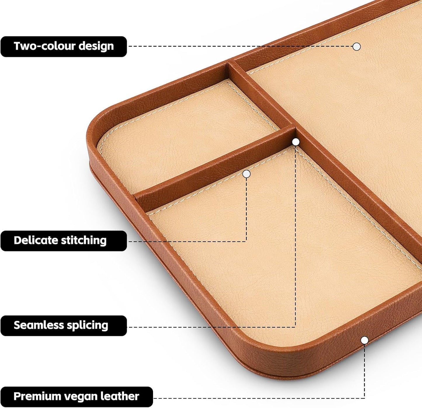 SENEN Leather Tray, Stylish and Organized Multifunctional Tray, for Table Entryway, Premium PU Leather, Catchall Tray for Keys, Watch, Wallet, Jewelry, and More (Black Frame)