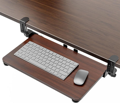 Large Keyboard Tray Under Desk, Pull Out Keyboard & Mouse Tray with Adjustable C-clamp, 25.6(31.5 Including Clamps) x 11.8 Inch Slide Out Computer Keyboard Drawer Mouse Tray for Typing, Brown