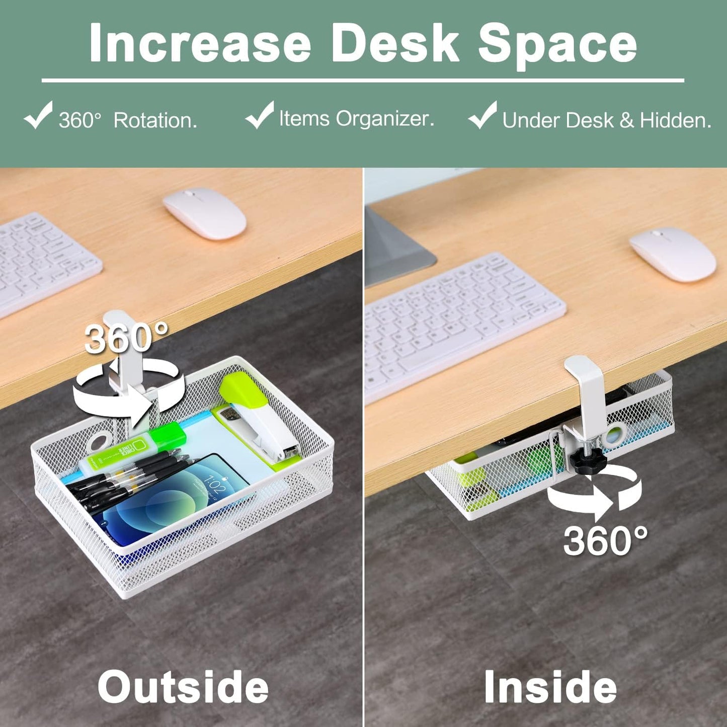 ROSYLINE Under Desk & Desktop Drawer Organizer - 2-Tier Metal Slide Out Drawers Organizer, Storage for Home Office Desk (Black)