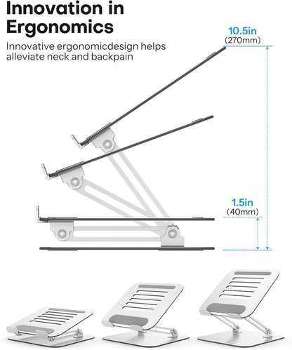 OMOTON Laptop Stand for Desk, Ergonomic Metal Adjustable Laptop Stand, Laptop Holder Riser with Cooling Function, Computer Stand Compatible with MacBook and All Laptops (10-17.2 inch), Silver