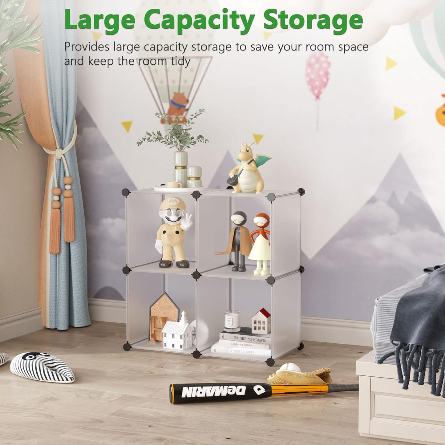 C&AHOME Cube Storage Organizer, 4-Cube Shelves Units, Closet Cabinet, DIY Plastic Modular Book Shelf Ideal for Bedroom, Living Room, Office, 24.8" L x 12.4" W x 24.8" H Milky UPCS04M