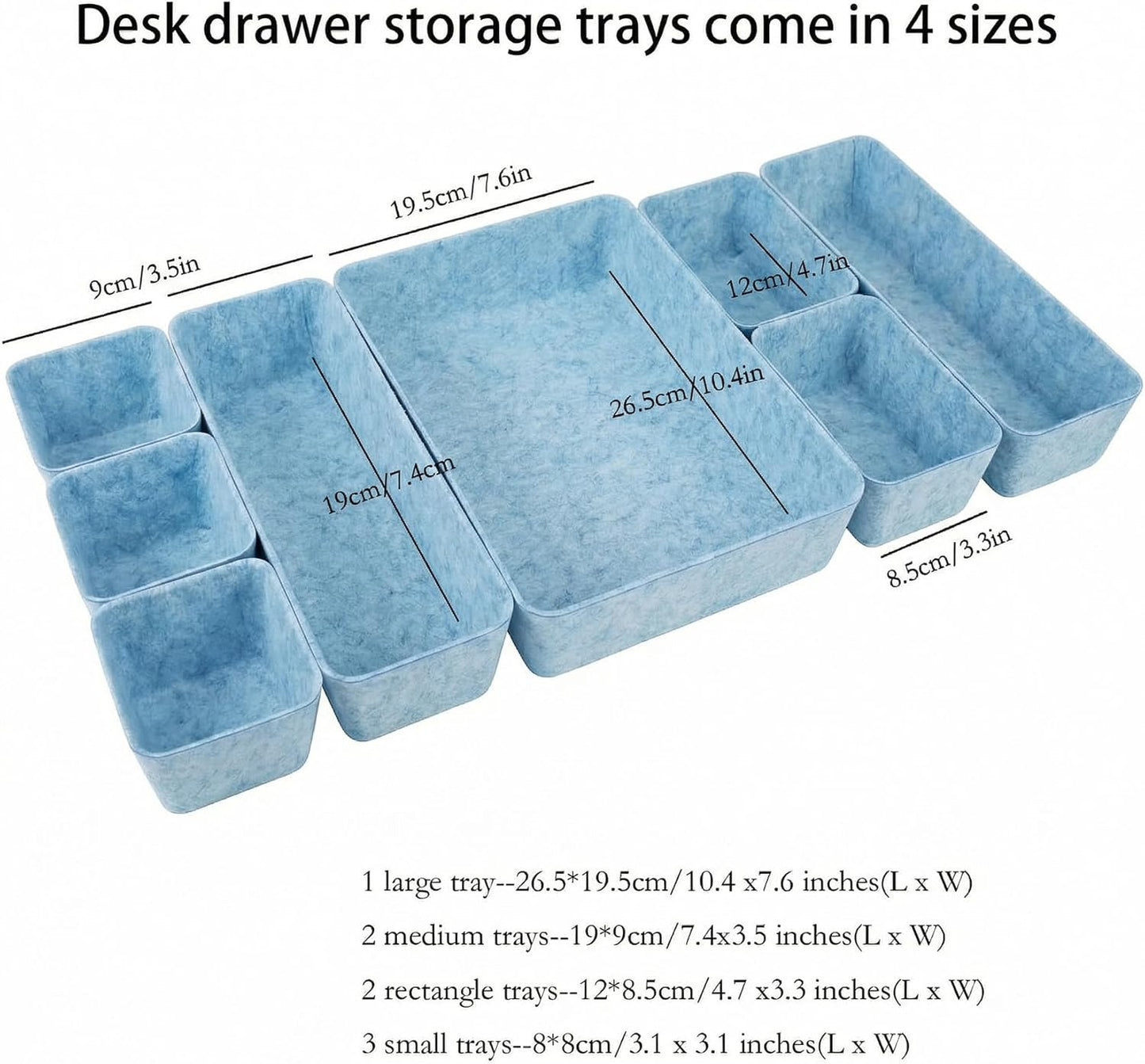 Desk Drawer Organizer Bins, 8pcs Felt Shallow Bathroom Storage Trays, Office Accessories & Workspace Organizers Jewelry & Makeup Boxes Containers(Black)