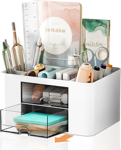 Cayxenful Pencil Holder For Desk,5 Slots 360°Degree Rotating Desk Organizers And Accessories,Desktop Storage Stationery Supplies Organizer, Cute Pencil Cup Pot For Office, School, Home (B-White)
