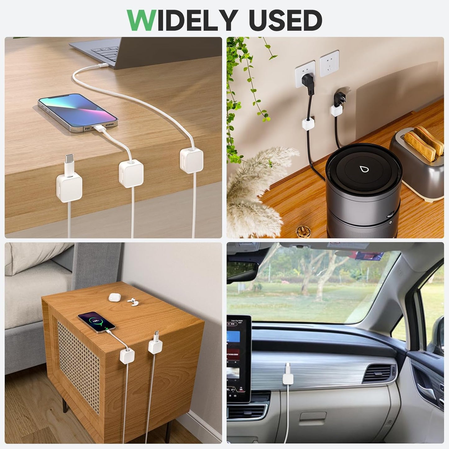 12 Black Magnetic Cable Clips,Under Desk Cable Management,Cord Holder for Nightstand Home Office Car Phone Wall,2025 Adhesive Cord Organizer[0.45" in Ht Save Space/Versatile for Wire Up to 0.27" OD]