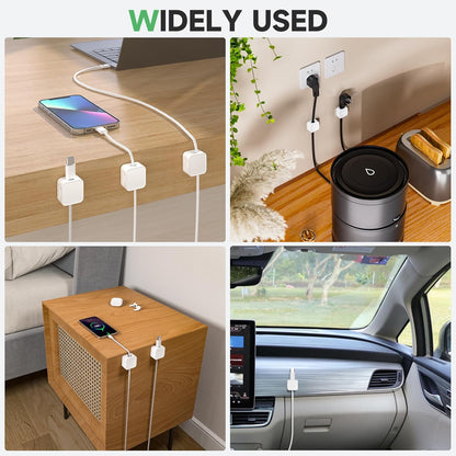12 Black Magnetic Cable Clips,Under Desk Cable Management,Cord Holder for Nightstand Home Office Car Phone Wall,2025 Adhesive Cord Organizer[0.45" in Ht Save Space/Versatile for Wire Up to 0.27" OD]