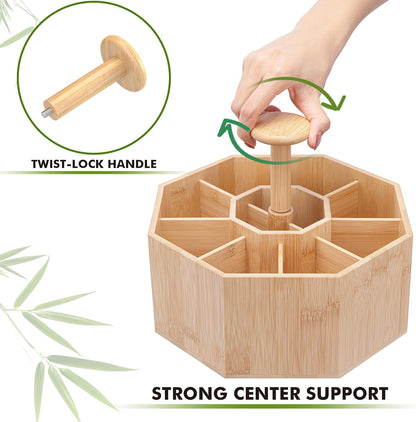 CraftGenes Bamboo Rotating Pen Organizer for Desk, 360° Spinning Desk Organizer with 10 Compartments, Wooden Pencil Holder, Desk Caddy for Office Supplies, Marker Organizer for Office Home School