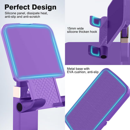 Phone Stand for Desk,Fully Adjustable Foldable Phone Holder,Metal Base with Anti-Slip Pad,Thick Case,Compatible with iPhone 17 Pro Max/Air/17 Pro/17/16/16e,15,All Phones,Portable Office Accessories