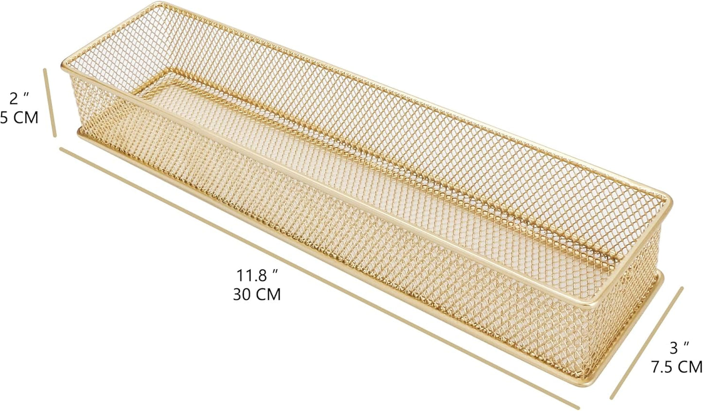 Annova Stackable Mesh Drawer Cabinet and Shelf Organizer Bins Storage Basket School Office Supply Holder Tray- Set of 2 (Gold, 3x3x2 Inch)