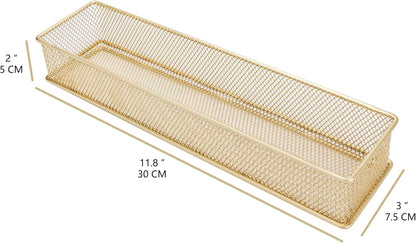 Annova Stackable Mesh Drawer Cabinet and Shelf Organizer Bins Storage Basket School Office Supply Holder Tray- Set of 2 (Gold, 3x3x2 Inch)