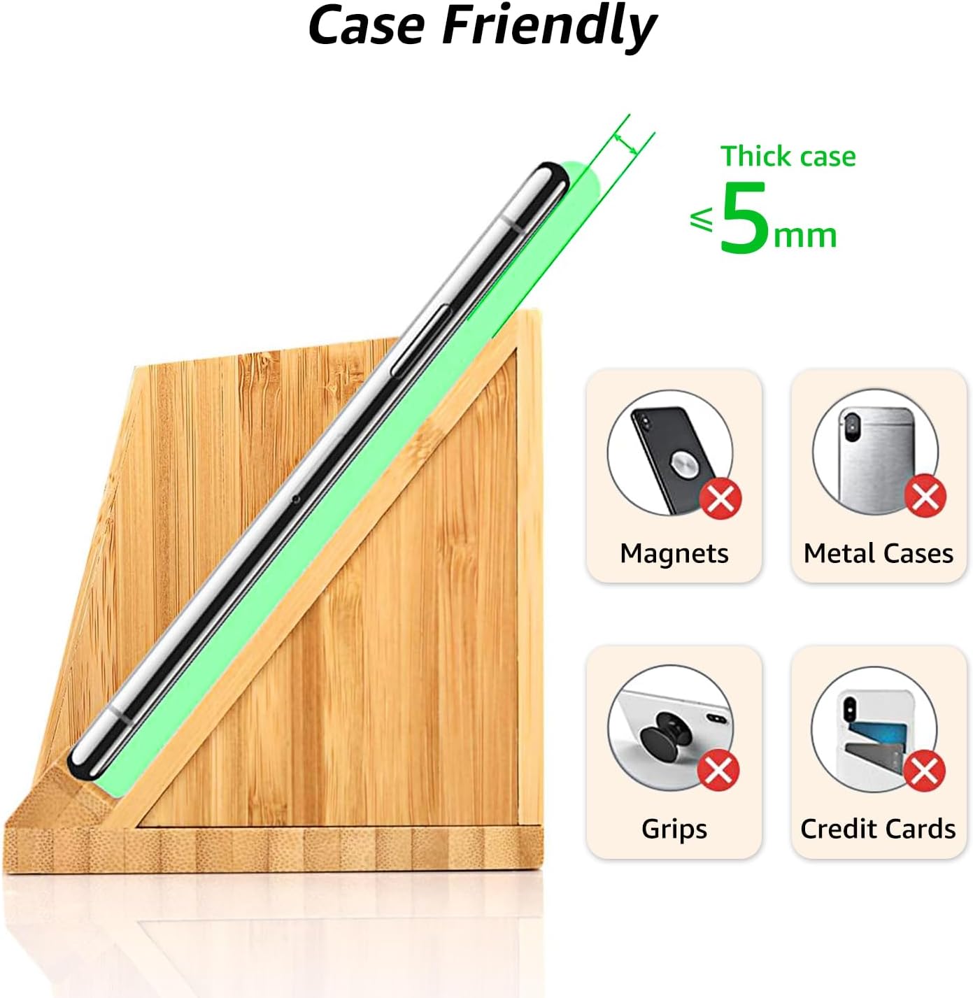 OhM-ega Bamboo Desk Organizer with Wireless Charing, Home Office Organizers for Desk, Wireless Charging Station with Pen Holder, 10W Fast Wireless Charging, Compatible with iPhone and Pixel