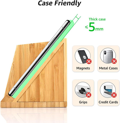OhM-ega Bamboo Desk Organizer with Wireless Charing, Home Office Organizers for Desk, Wireless Charging Station with Pen Holder, 10W Fast Wireless Charging, Compatible with iPhone and Pixel