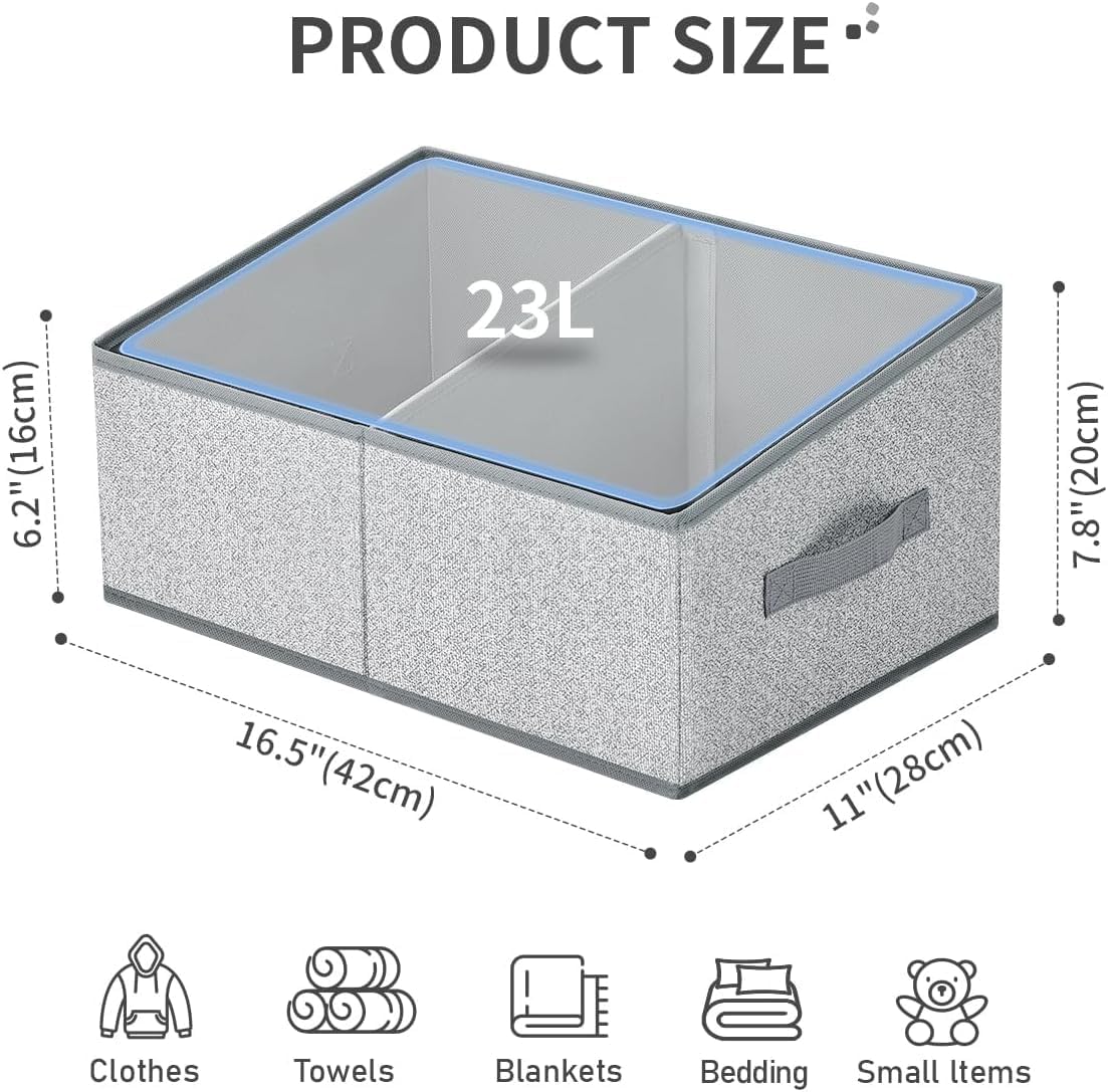 DIMJ Closet Storage Bins, 6 Pack Storage Baskets for Shelves, Foldable Closet Organizer with Handle, Linen Closet Organizers and Storage for Clothes, Toys, Towel, Books (Black)