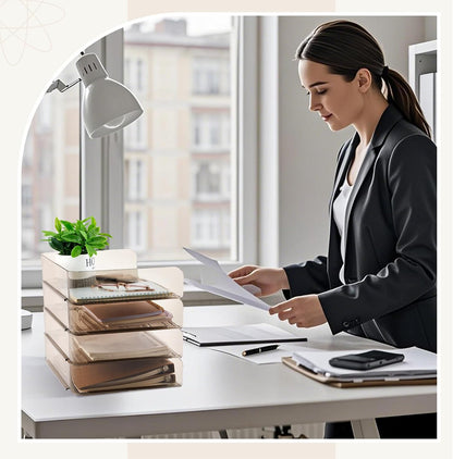 Harloon 4 Tier Paper Organizer Letter Tray Acrylic Desk File Organizer Heavy Duty Stackable Documents Clear Letter Paper Holder Sorter Office Tray for A4, Office Classroom Home File Pad Notebooks