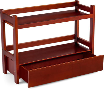 Sorbus Bamboo Bathroom Counter Organizer – 2-Tier Shelf with Hidden Drawer for Vanity, Matcha Station, Bathroom Sink Organizer Countertop, Kitchen & Office Storage (13″ L x 6.5″ W x 12.6″ H)