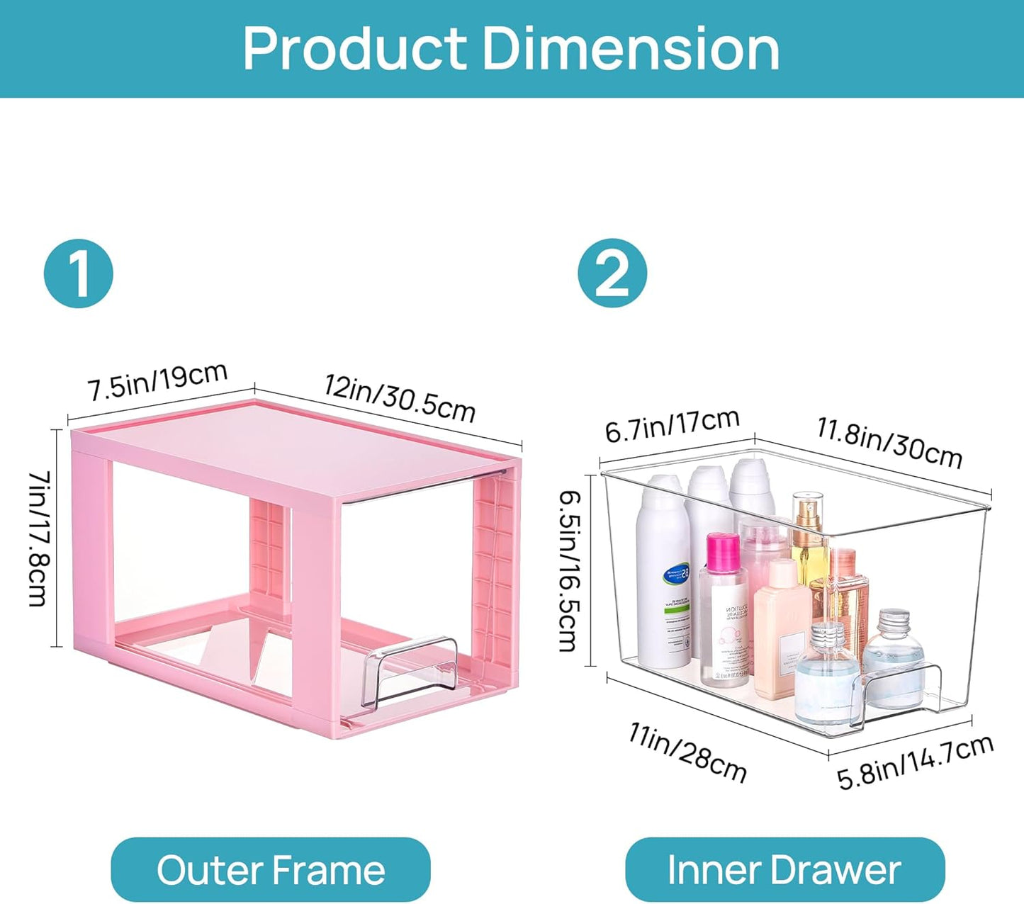 Vtopmart 4 Pack Large Stackable Storage Drawers,Easily Assemble Acrylic Bathroom Closet Undersink Organizers and Storage,Plastic Bins for Kitchen Cabinets,Pantry,Makeup,Medicine Organization