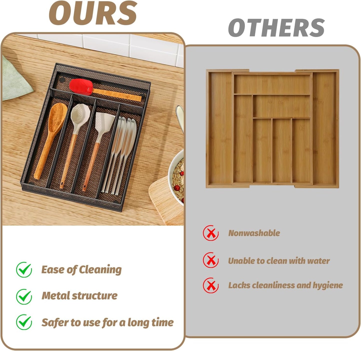 Sedegn Silverware Organizer Metal Mesh, Small Drawer Organizer, Utensil Cutlery Tray for kitchen drawers, Flatware Organizer with 5 Compartment, Black(9.3"*12.6")