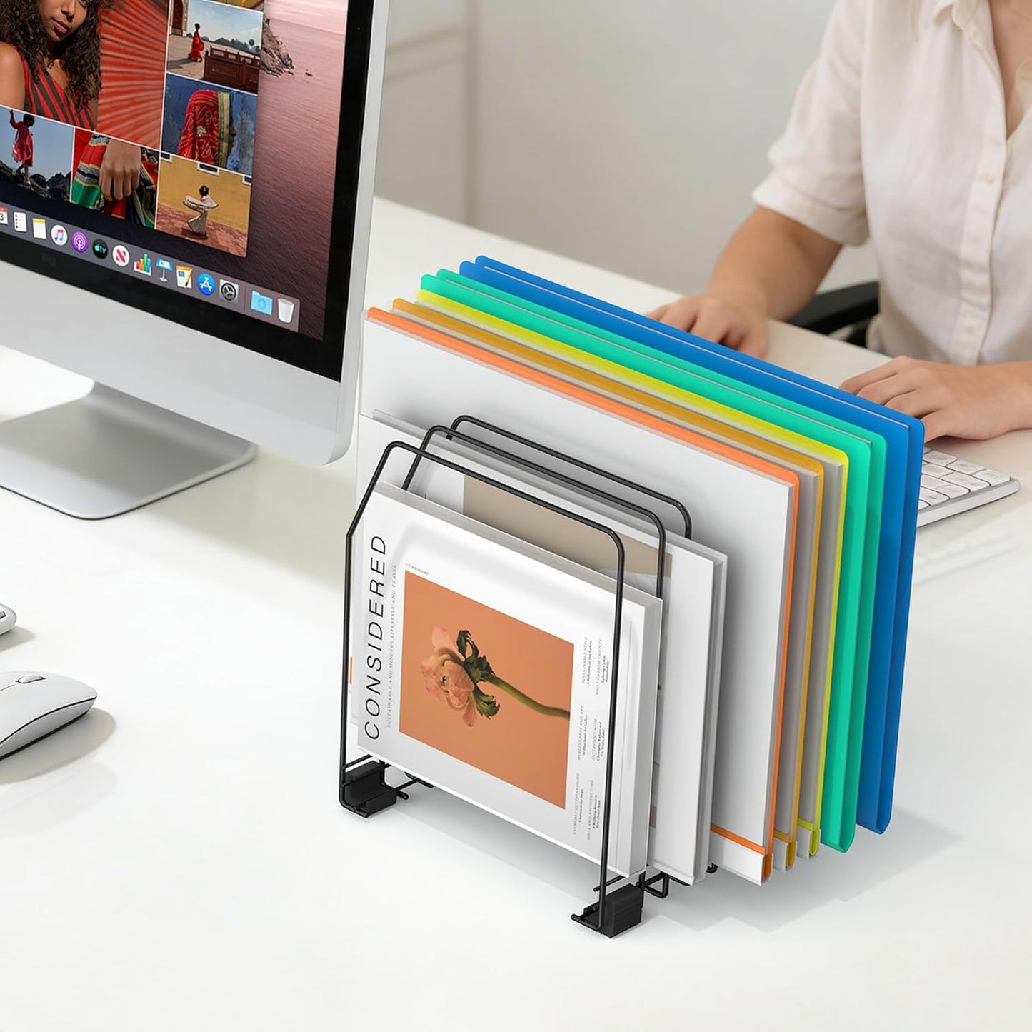 Gawerk File Organizer for Desk, 7-Section Vertical File Sorter, Paper Holder Organizer Standing Metal File Folder for Office Home Classroom, Black