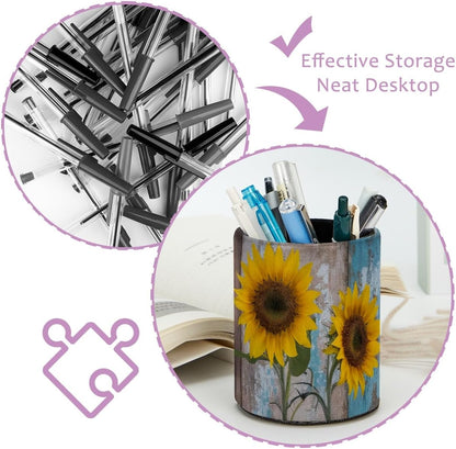Leather Pen Holder for Desk, Love Cherry Pencil Organizer Pencil Cup Desk Decor Makeup Brush Holder Multifunctional Office Supplies for Home,Office, School