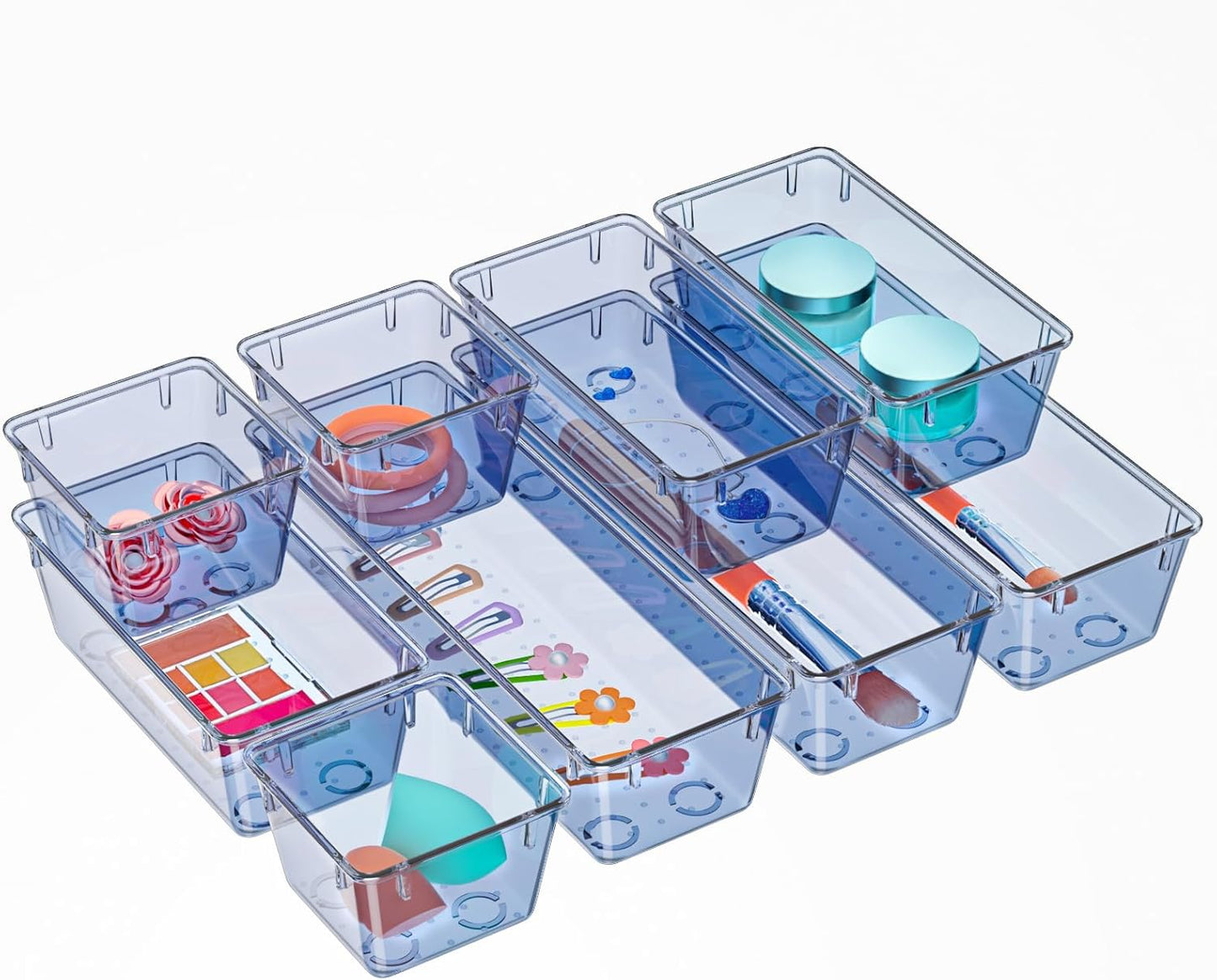 WOWBOX 6 Pack Clear Drawer Organizer Set, Acrylic Drawer Storage Trays, Storage Bins for Makeup, Cosmetics, Jewelries, Utensils, Gadgets, Office