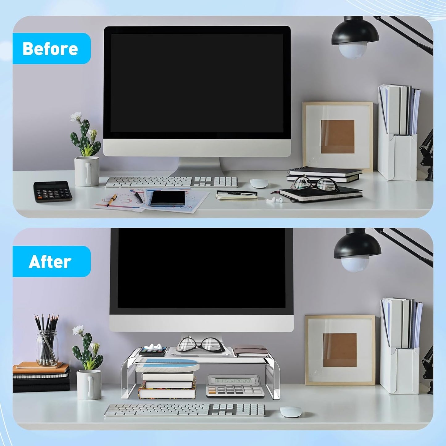 AboveTEK Acrylic Monitor Stand, Premium Large Monitor Riser 20 inch, Crystal Clear Acrylic Computer Stand Laptop Desk Stand for Home Office Printer TV Screen Keyboard Storage