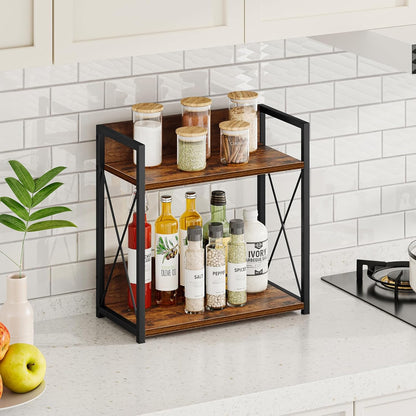 Giikin Countertop Shelf Organizer, 2 Tier Kitchen Spice Rack Organizer for Countertop, Wood Coffee Counter Shelf Organizer for Home (Bamboo, S)