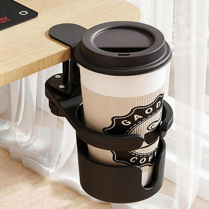 Clamp-On Under Desk Organizer with Cup Holder, 360° Rotating Mesh Drawer with Cable Hole, No-Drill Desk Drawer Organizer for Gaming Desk Accessories, Office Supplies, Coffee Mug, Dorm(2 in1)