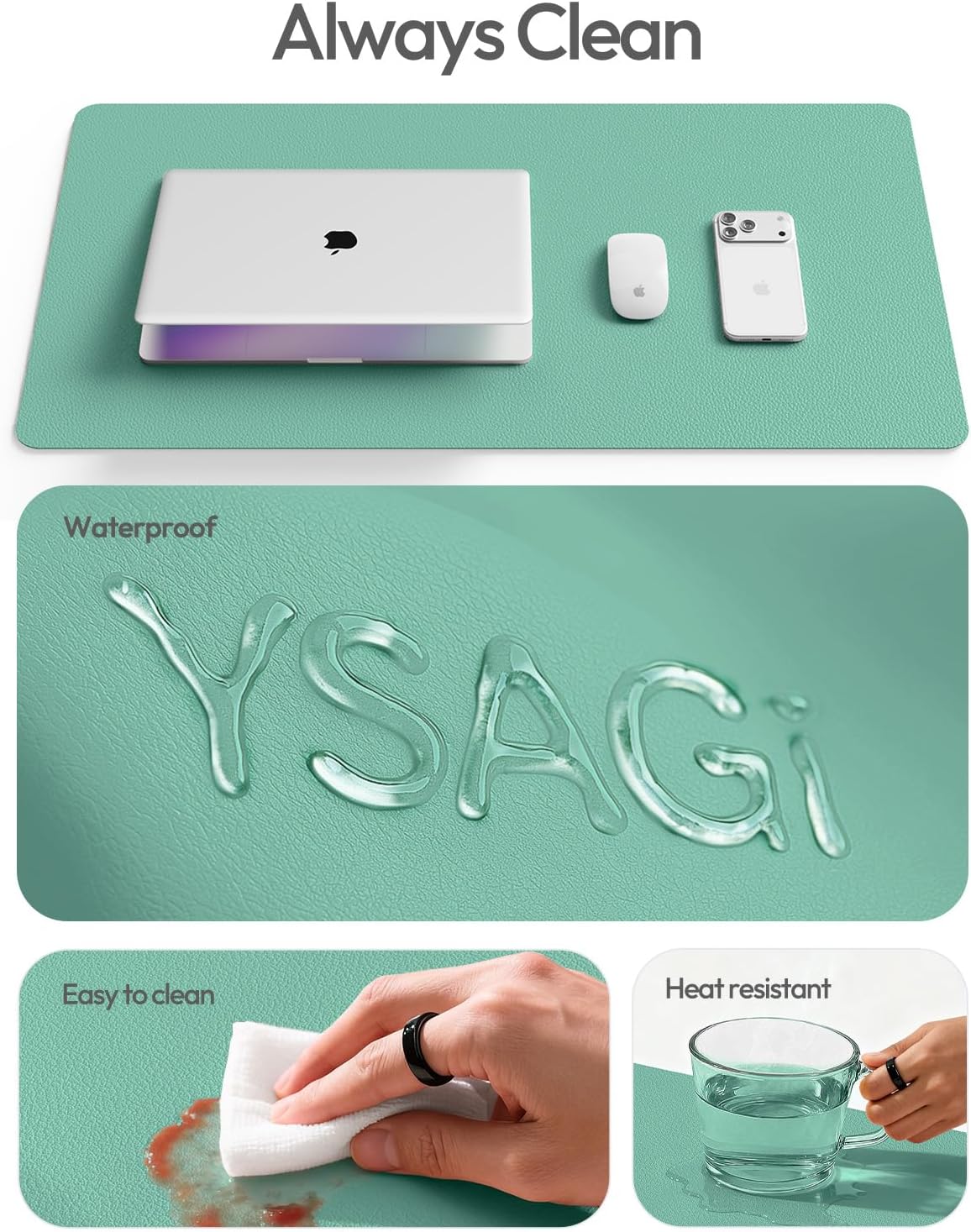 YSAGi Leather Desk Protector, Office Mat, Large Mouse Mat, Non-Slip PU Leather Blotter, Laptop Pad, Waterproof Writing Pad for Office and Home (Light Pink, 23.6" x 13.8") - Colors B