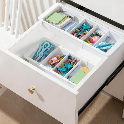 3 Pcs Expandable Drawer Organizer Bins Adjustable Deep Drawer Hanging Organizer Tray Expandable 11.4 to 18.1 Inches Plastic Dividers Storage for Office Bathroom Bedroom Kitchen Desk, White
