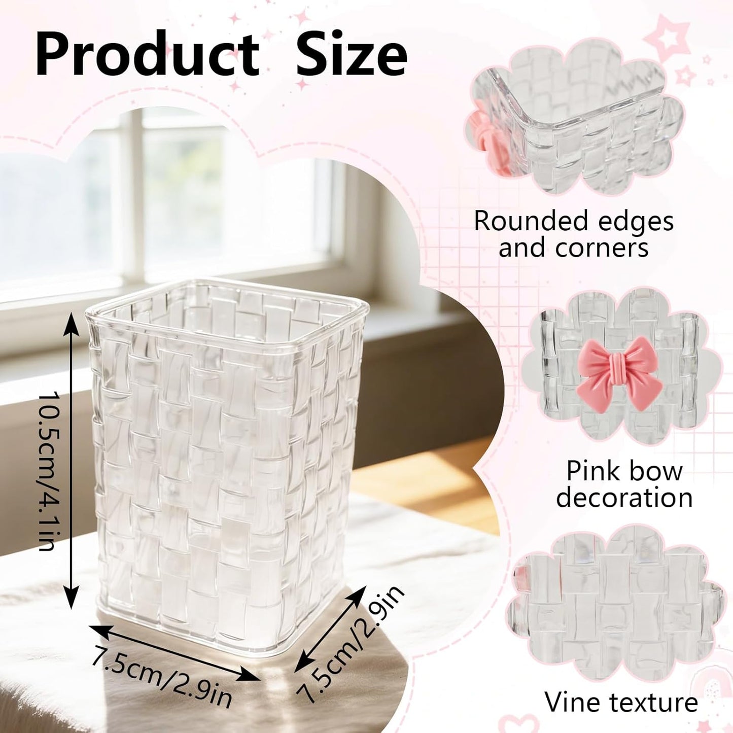 Nirvany Acrylic Pen Holder for Desk, Cute Clear Pencil Organizer & Makeup Brush Holder with Bow Back To School Accessories for Office, Home, School, Kitchen