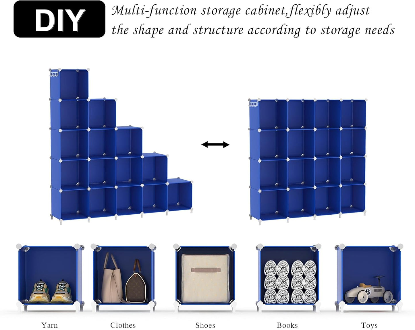 AWTATOS Cube Storage Organizer, 16 Cube Closet Organizer, Stackable Storage Cube Shelves, DIY Portable Closet Clothes Organizer Shelving for Bedroom, Closet, Wardrobe, Bathroom, White