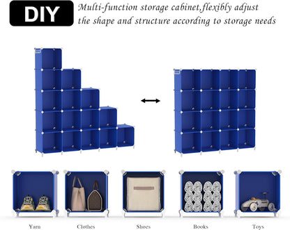 AWTATOS Cube Storage Organizer, 16 Cube Closet Organizer, Stackable Storage Cube Shelves, DIY Portable Closet Clothes Organizer Shelving for Bedroom, Closet, Wardrobe, Bathroom, White