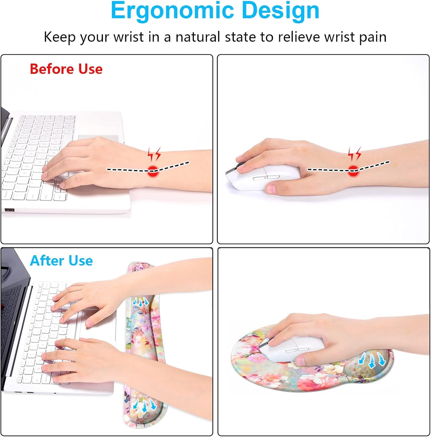Dapesuom Keyboard Wrist Rest and Mouse Pad with Wrist Support, Cute Memory Foam Cushion for Keyboard and Mouse Set, Ergonomic Desktop Pad Rests with Non Slip Base for Easy Typing & Pain Relief, Pink