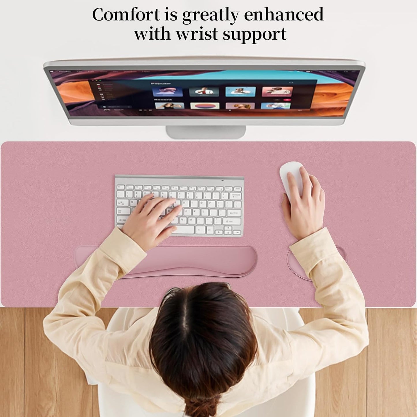 Mouse Pad and Keyboard Wrist Rest, 3-in-1 Large Keyboard and Mouse Pad Set, Ergonomic Wrist Rest for Computer Keyboards, Non-Slip Desk Mat Protector for Women (Purple Pink, 31.5" X 15.7")
