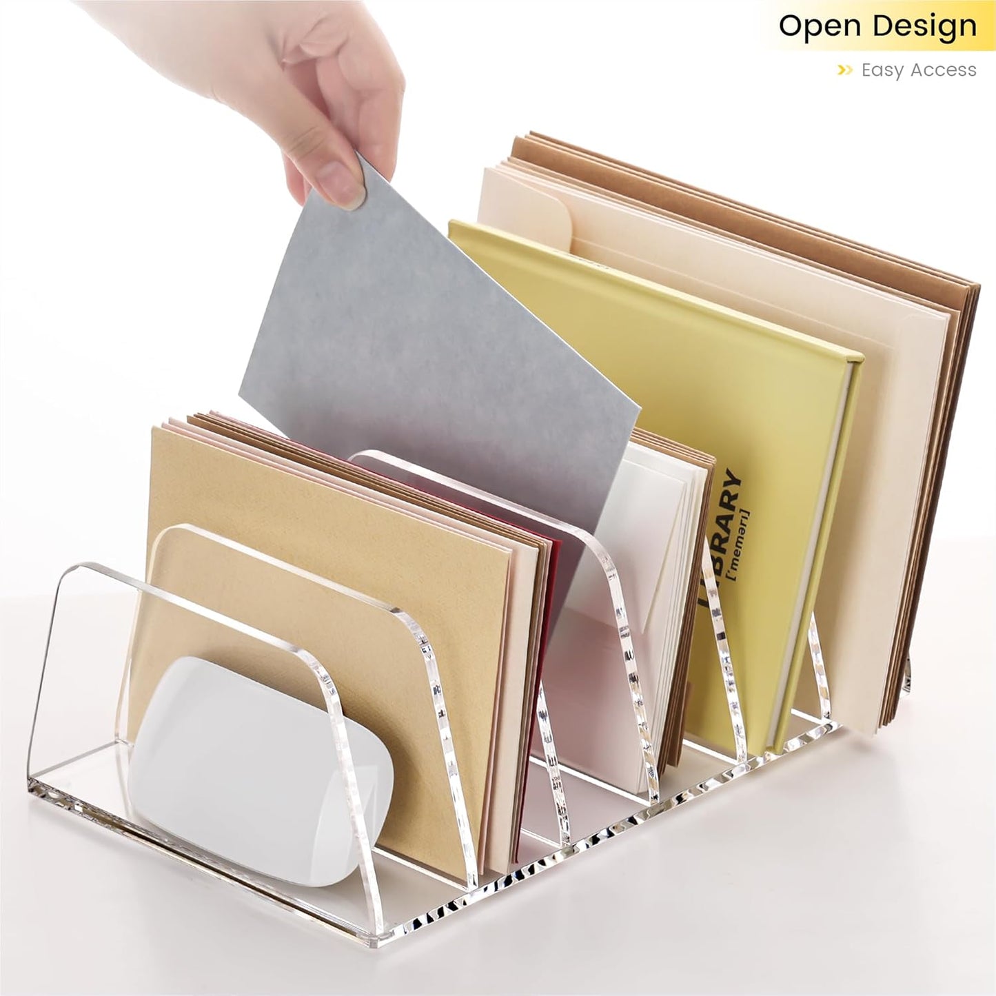 YUXUN Desk File Organizer,5-Section Vertical Clear Acrylic Desk Organizer File Holder Mail Sorter Office Organization for Office Home &Classroom（B5）