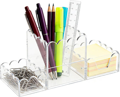 YAGELI Black Acrylic Desk Organizer Set of 3, Magnetic Modular Pen Holder with Sticky Notes & Paperclip Tray, Aesthetic Desk Accessories for Home Office & Minimalist Decor