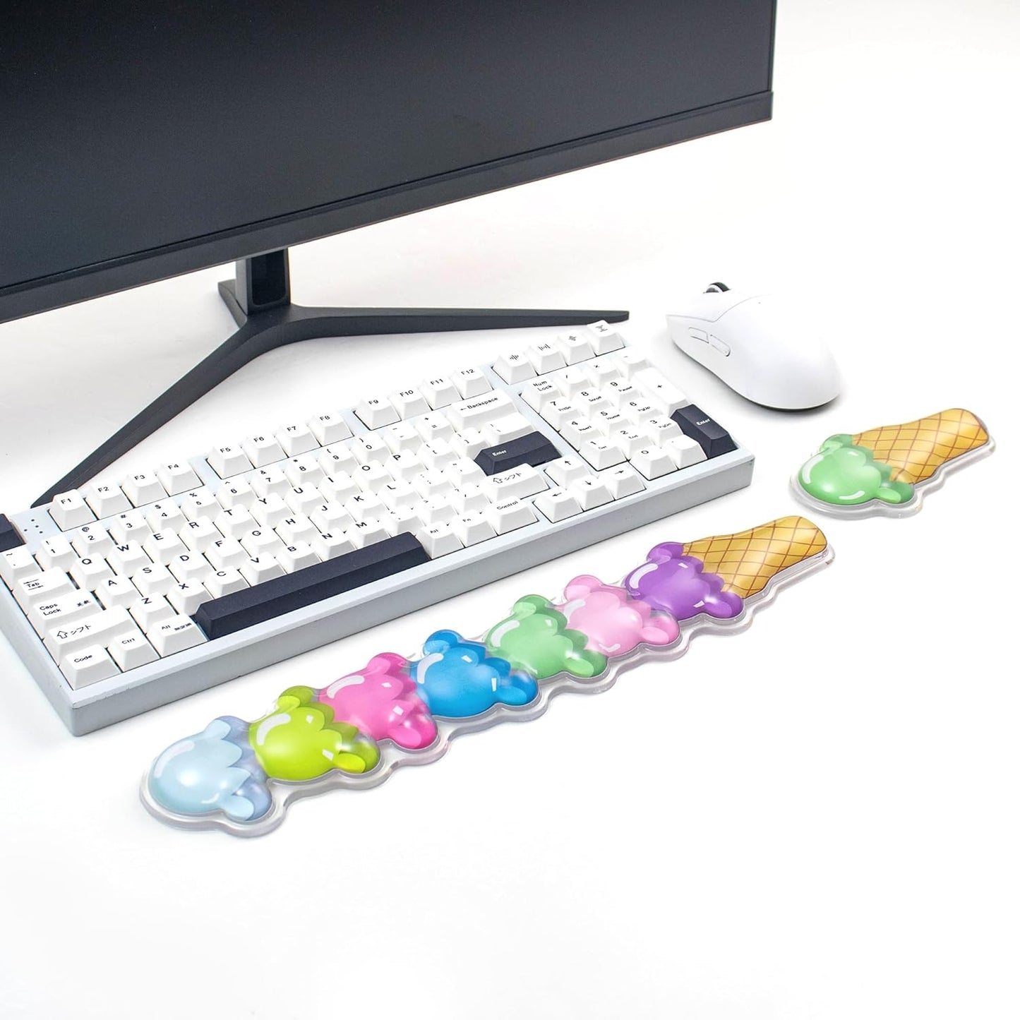 Gel Keyboard and Mouse Wrist Rest Set – Cute Wrist Rest for Computer Keyboard 60%/68%/75%, Comfort & Support for Typing and Gaming（Ice Cream