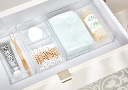 iDesign Plastic Makeup Drawer Organizer Tray - Vanity Organizer or Desk Drawer Organizer - Set of 2 - Clear
