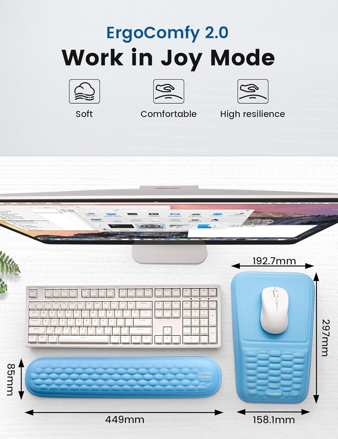 2-in-1 Keyboard & Mouse Wrist Rest Set – Ergonomic Pain-Relief Support, Memory Foam Wrist Cushion with 8° Slope & Massage Nubs, Non-Slip PU Base, Relieves Wrist Pain & Carpal Tunnel from Long Typing